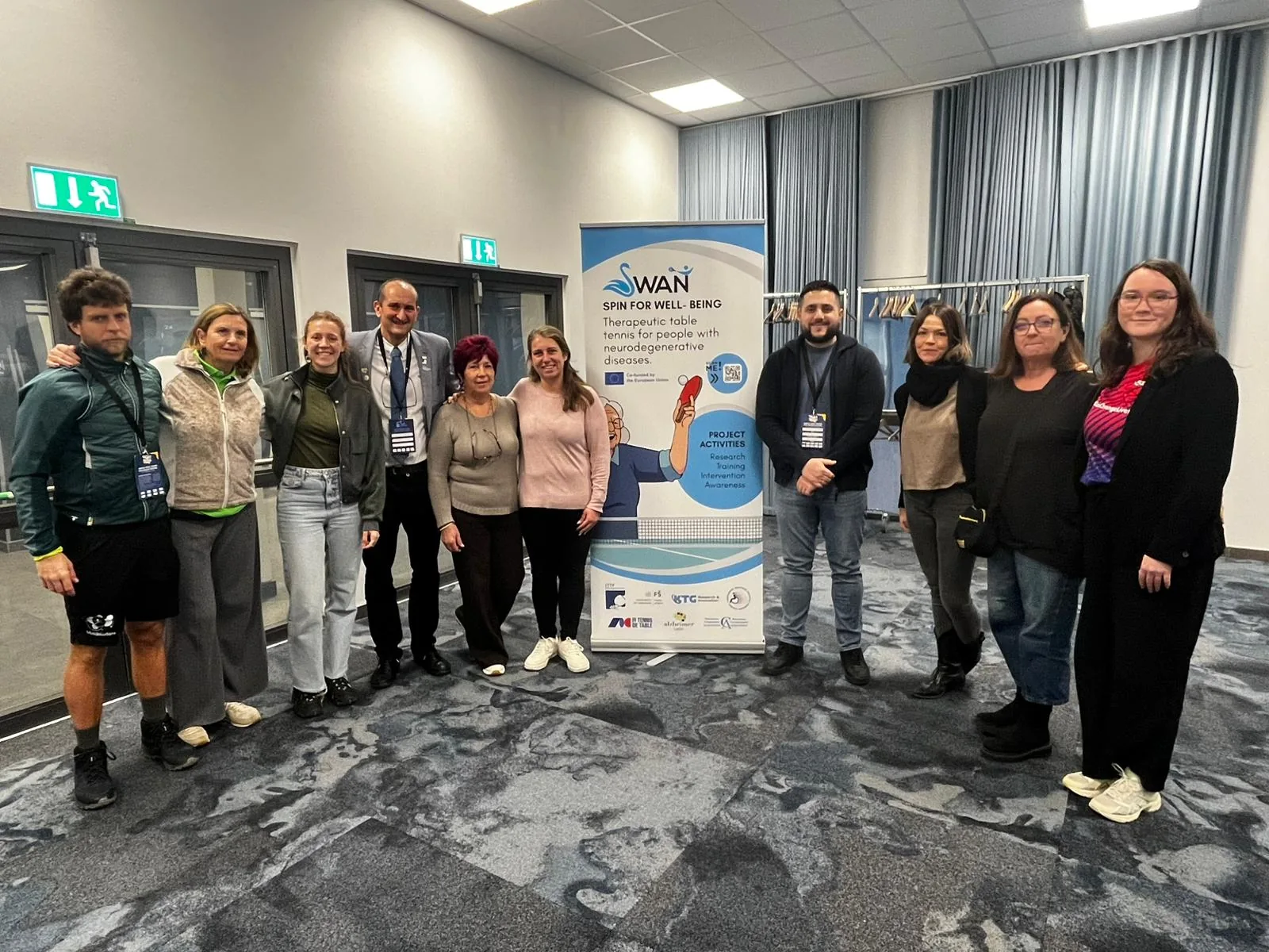 Partners and participants from across the SWAN consortium gathered at the project banner in Helsingborg