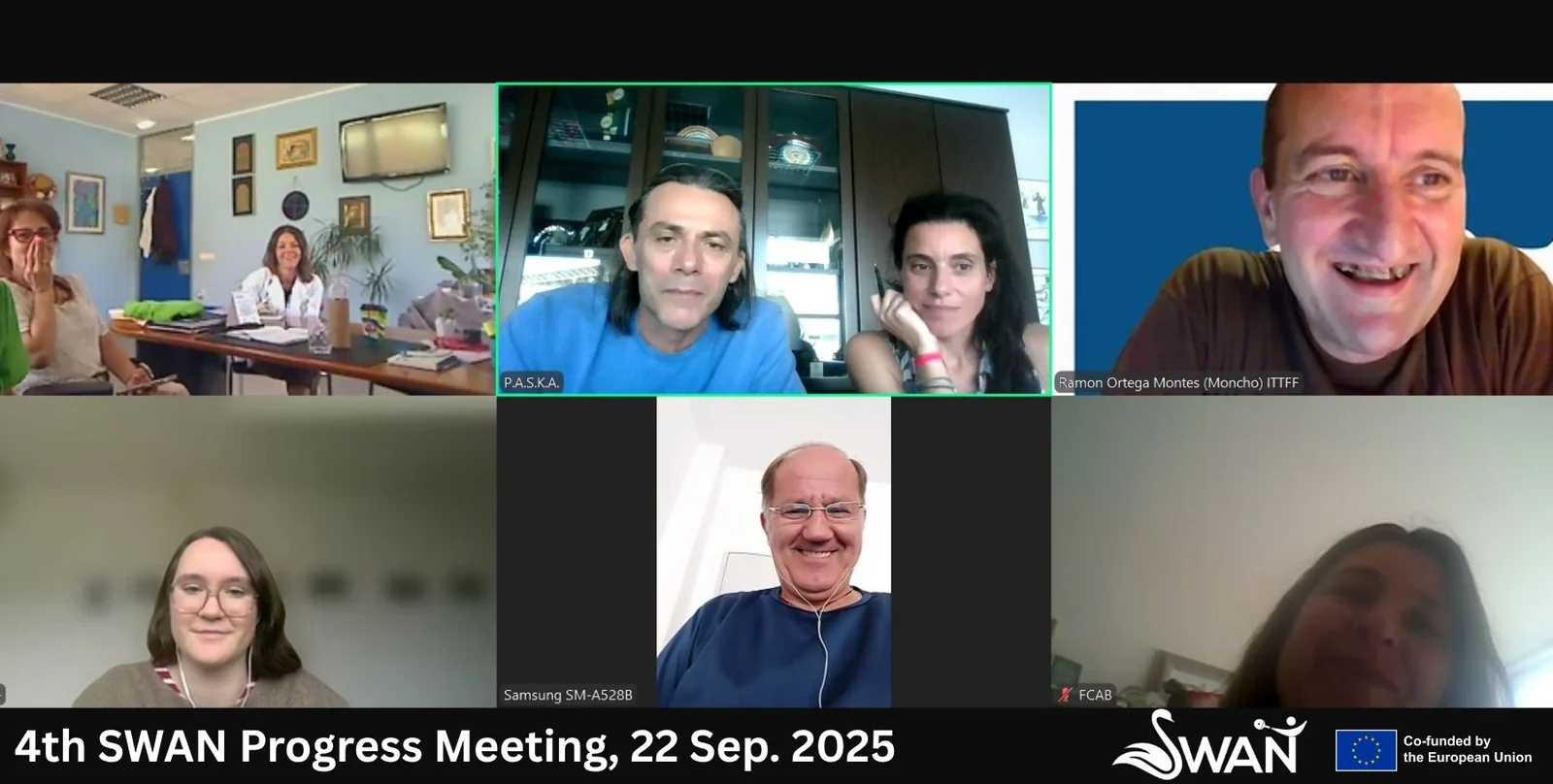 Partner representatives on the video call for the 4th SWAN progress meeting